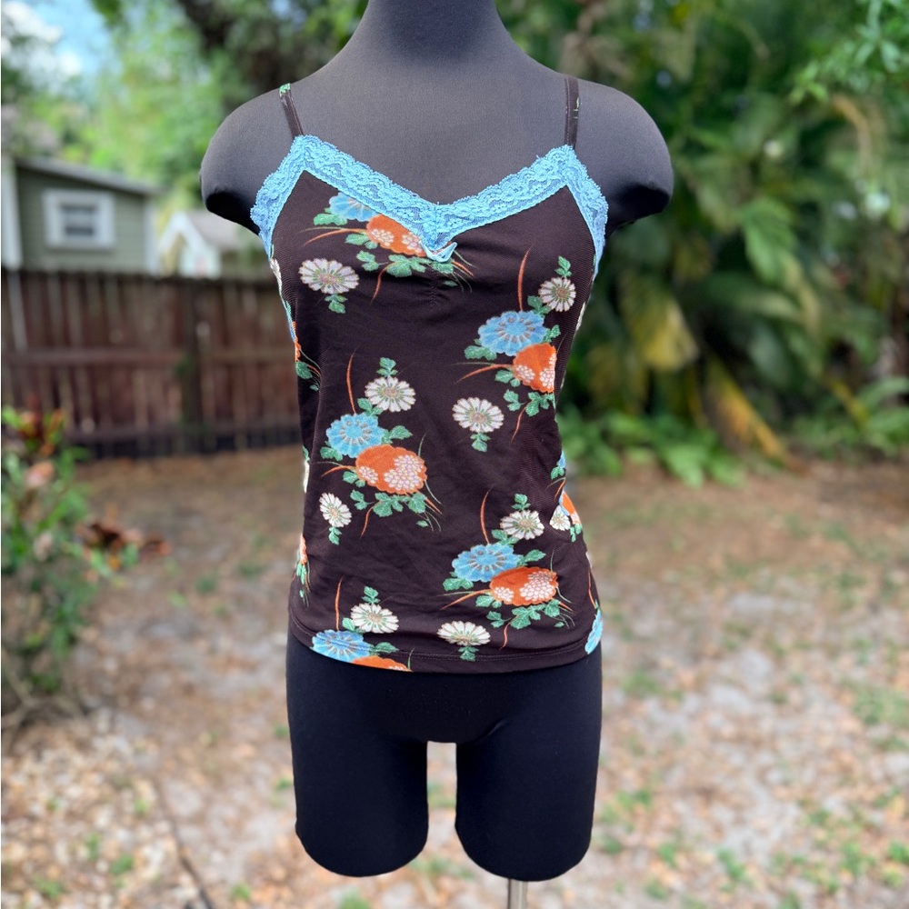 2000s Y2K King Louie Euro Micro Mesh Floral Tank Top